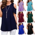 thumbnail image 3 of CNKOO T-shirt Manches Courtes Manches Courtes Manches Froides Manches Courtes pour Femmes Tops Chemisier en Vrac Chemises Col Chemisier en Vrac Été T-shirt Basique, 3 of 5