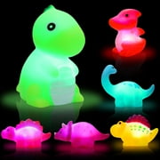Hot Bee Light-up Floating Dinosaur Bath Toys for Baby Toddlers, 6 Packs Bathtub Toy Set for Boys Girls