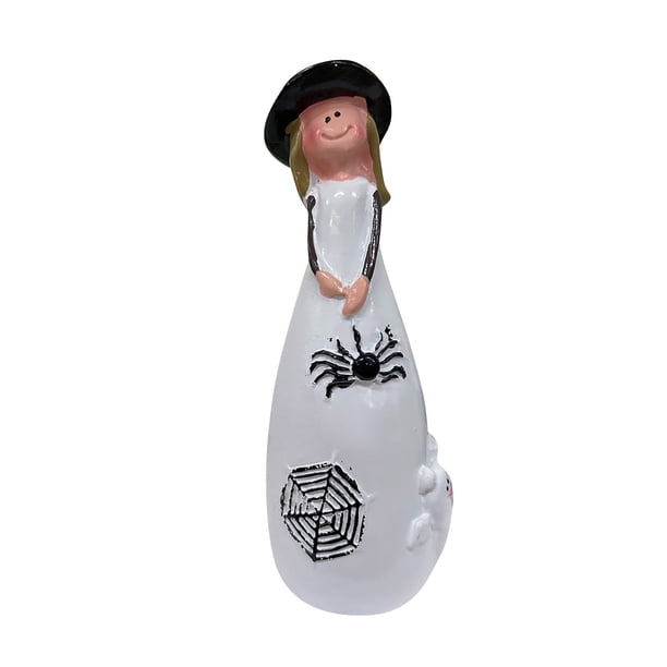 Handcrafted Halloween Witch Figurine Cute Witch with Broom and Pumpkin, Perfect for Halloween Decor