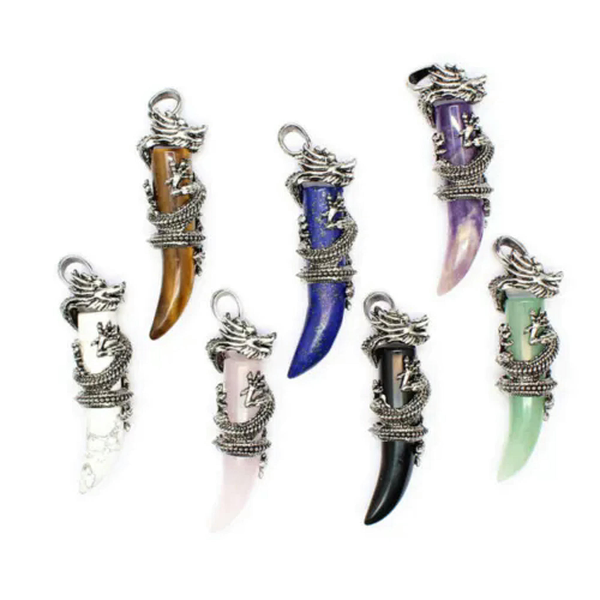 HOOUN 5pcs Mixed Natural Stone Gems Dragon Pendants Magic Reiki Healing Amulet