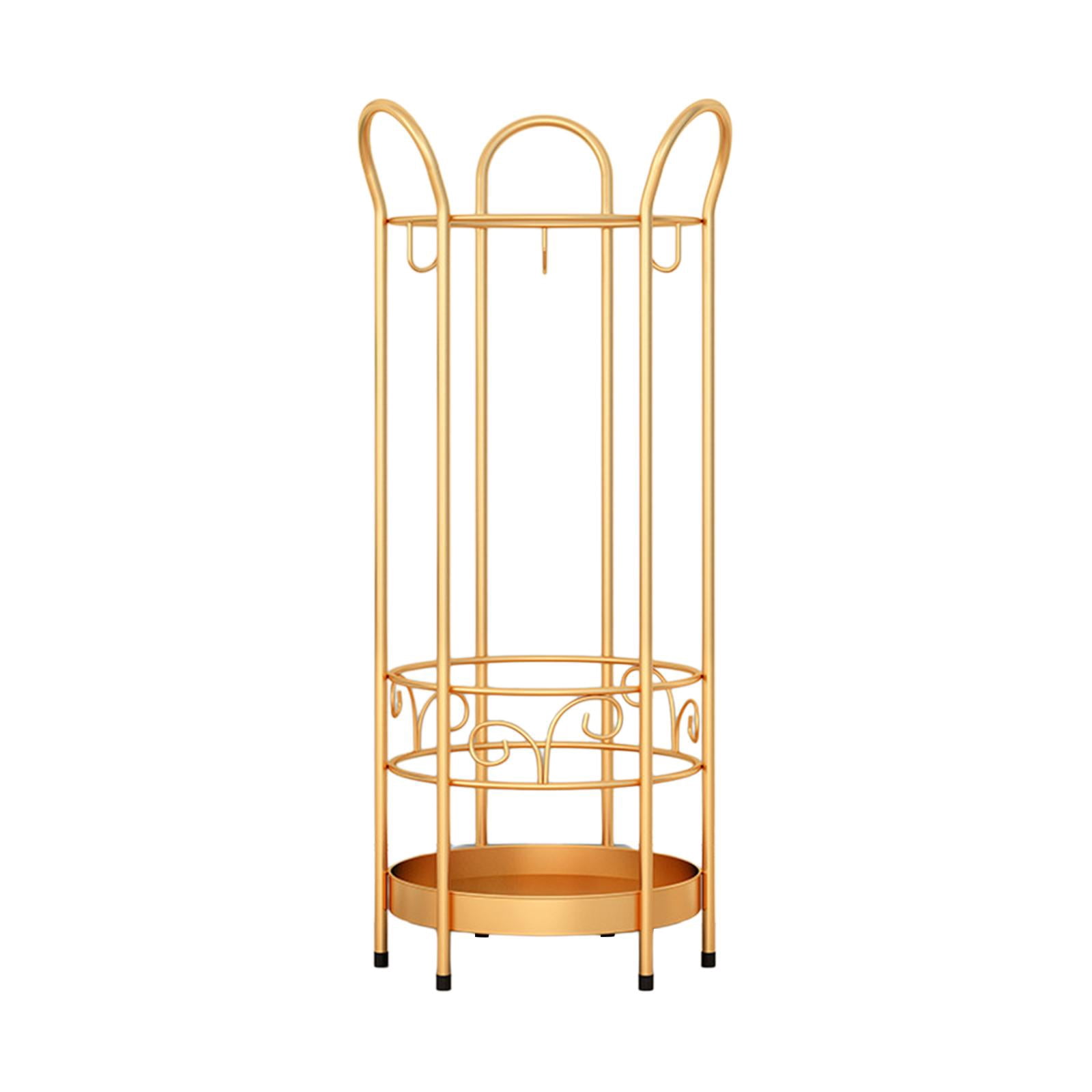 Fiocias Iron Round Umbrella Stand Rack Organizer 9.84x23.62inch Standing Umbrella Holder gold