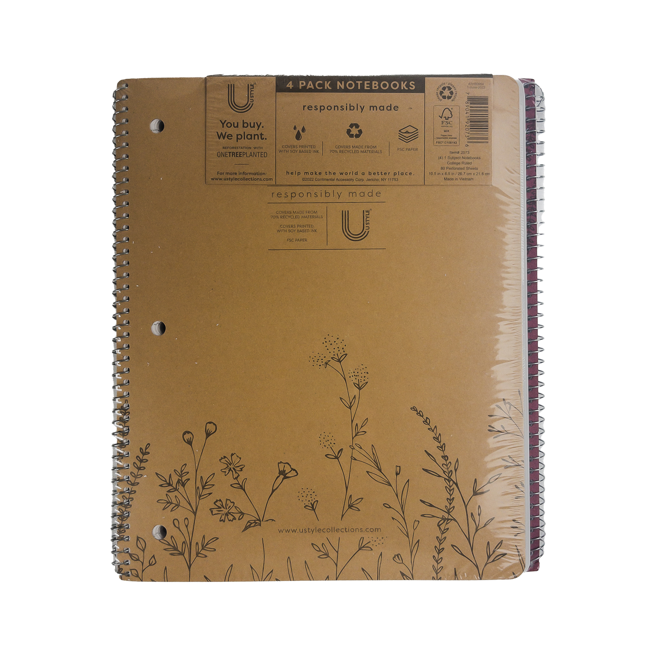 U Style Eco-Friendly 1 Subject Notebook, 80 Sheets, College Rule, 4 Pack - image 3 of 13