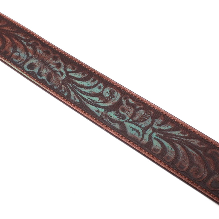 Distress Embossed Brown and Teal Leather Belt with  display picture 2