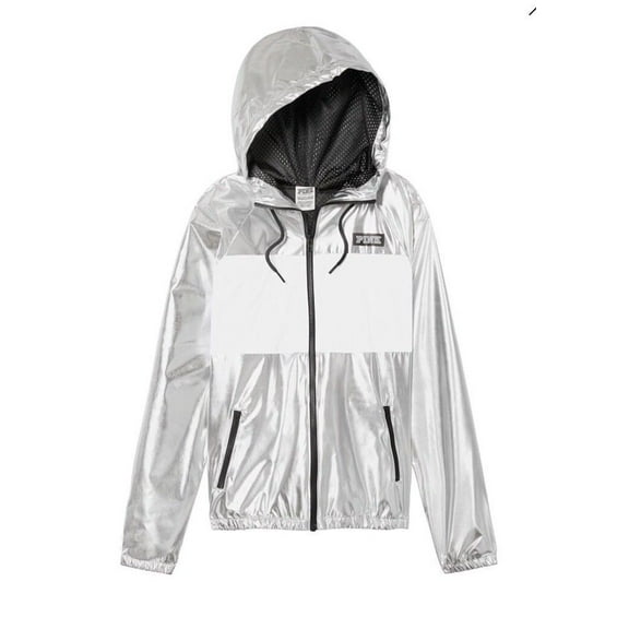 Victoria's Secret Pink Anorak Jacket Full Zip Hoodie Triumph White Silver Size XS/S New