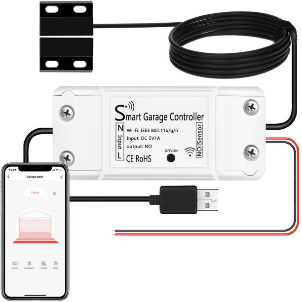 CHAO Abridor de puerta de garaje conectado WiFi, interruptor de puerta de garaje inteligente WiFi compatible con Google Home, control remoto, temporizador y función de compartir mediante aplicación gr