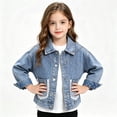 thumbnail image 6 of WQNVRNR Girls Denim Jacket- Casual Fall Button Front Drop Shoulder Jean Jacket Coat with Pockets Blue Size 9 Years, 6 of 7