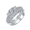 thumbnail image 2 of Bling Jewelry Womens Filigree 3CT Round Solitaire 3 Stone CZ Engagement Ring Set Band Sterling Silver, 2 of 6