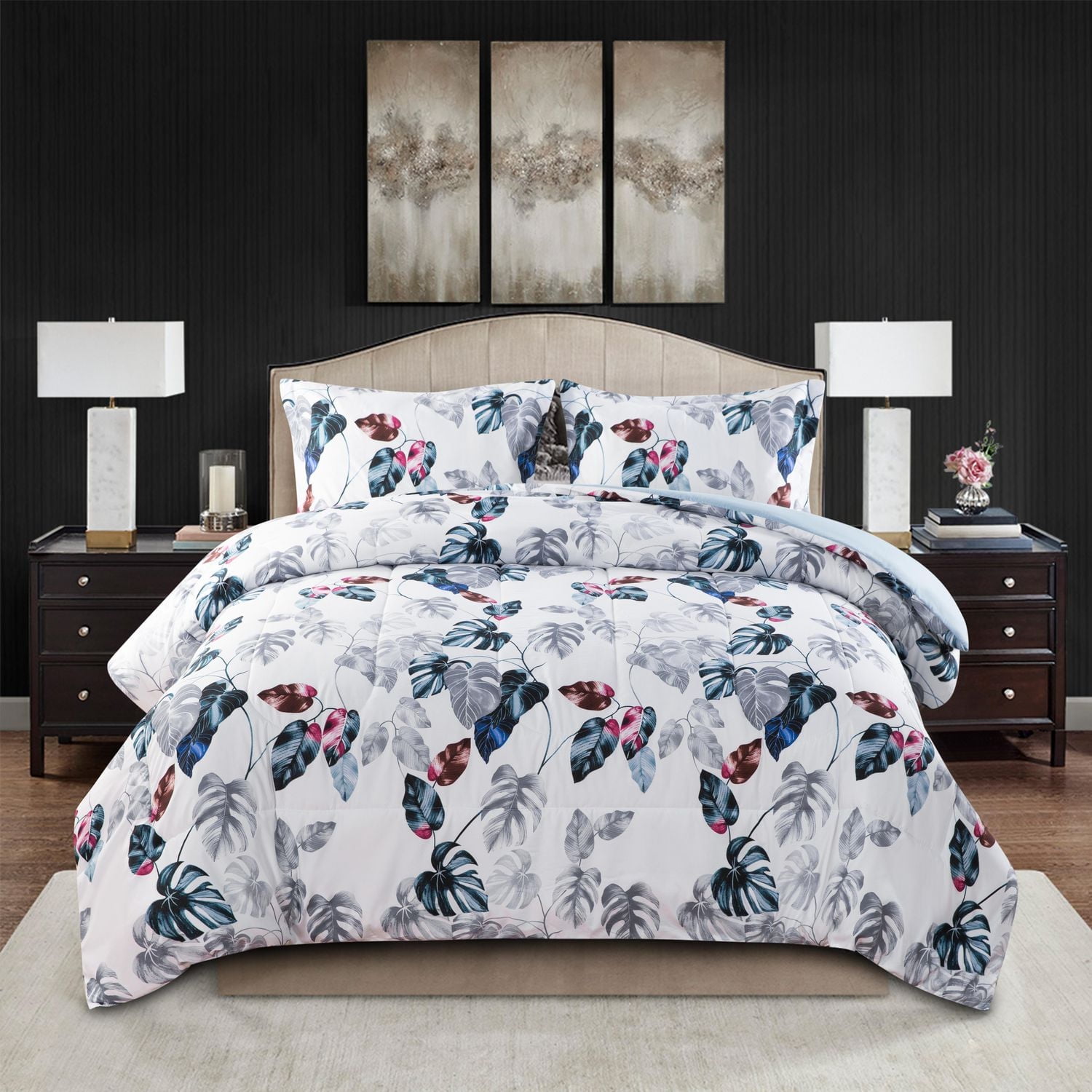 Marina Decoration Home Decor Parure de lit ultra douce et luxueuse en duvet d'oie, motif feuilles vertes modernes