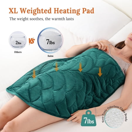 Weighted Heating Blanket 7 lbs, 26" x 35" Large Size Weighted Heating Pad for Back Shoulder Abdomen, Soft Electric Heated Blankets, Green