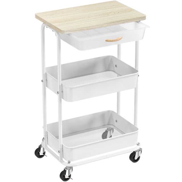 Carrito Utility Rodante Simple Houseware de 3 Niveles con Cajón y Parte Superior