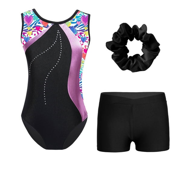 Alvivi Kids Girls Athletic Dance Leotards Gymnastics Unitard Biketards with Shorts Colorful Heart&Black 6