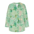 thumbnail image 3 of Fmbrln Womens Plus Size Trendy Boho Print Shirts Fall Fashion V Neck Button Long Sleeve Tops Casual Loose Comfy Blouse Green XL, 3 of 4