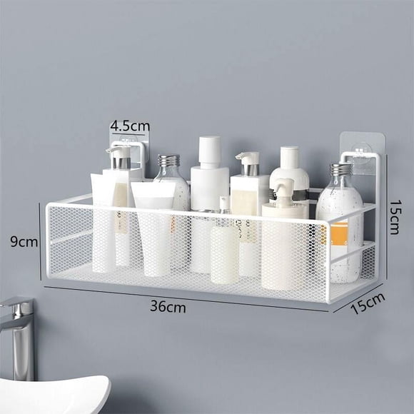 KUIZAP Étagère Murale Sans Perçage pour Salle de Bain, Support de Douche pour Shampoing, Panier de Rangement pour Condiments de Cuisine, Porte-Savon de Toilette, Organisateur de Salle de Bain (Blanc G) 36x15x15 cm