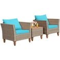 thumbnail image 2 of Costway 3PCS Patio Rattan Furniture Set Wood Table Top Cushion Sofa Turquoise, 2 of 9