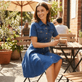 thumbnail image 4 of Summer Denim Dress Short Sleeves for Women Button Down Babydoll Sundress Jean Dress with Pockets Vacation, 4 of 4