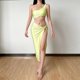 thumbnail image 4 of Vestido midi asimétrico con abertura en el muslo para mujer (verde, M), 4 of 5