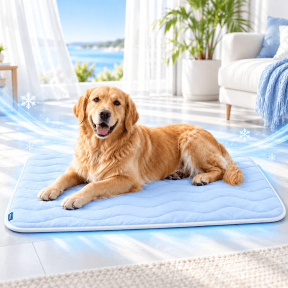 Dog Cooling Mat 35 x 23 inches, Breathable & Washable Dog Cooling Pad, Soft & Comfortable, Ideal for Sofa, Crate, Floor & Outdoor Use, Blue