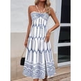 thumbnail image 4 of Robe Longue Maxi à Taille Haute à Col Licou Imprimée de Style Bohème pour Femmes Blanc et Bleu m, 4 of 9