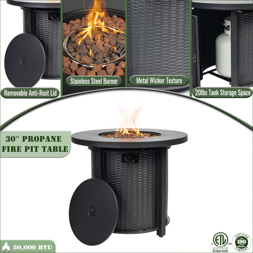 TrumanPick 30" Propane Gas Fire Pit Table 50,000 BTU Round Steel Gas Fire Pit for Outdoor Patio Deck Garden Courtyard-Black
