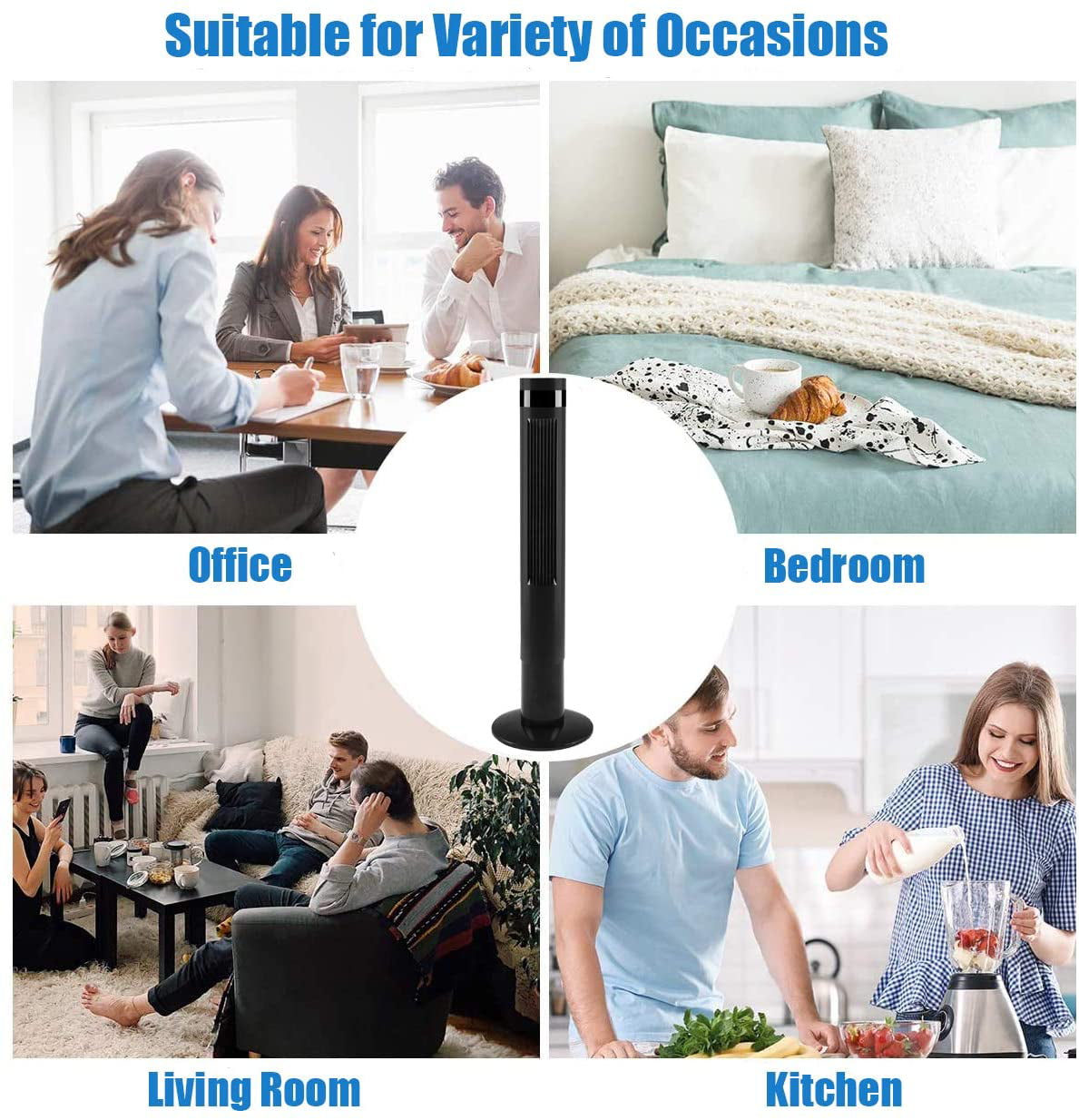 Antarctic Star Tower Fan Oscillating Fan Quiet Cooling Remote Control Powerful Standing 3 Speeds Wind Modes Bladeless Floor Fans Portable Bladeless Fan for Children Office kitchen Bedroon Black