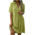 thumbnail image 2 of Fartey Women's Button Down Shirt Dress Plus Size Summer Short Sleeve V Neck Tiered Dress Loose Flowy Ruffle Knee Length Babydoll Dresses 2025 Yellow S-5XL, 2 of 3
