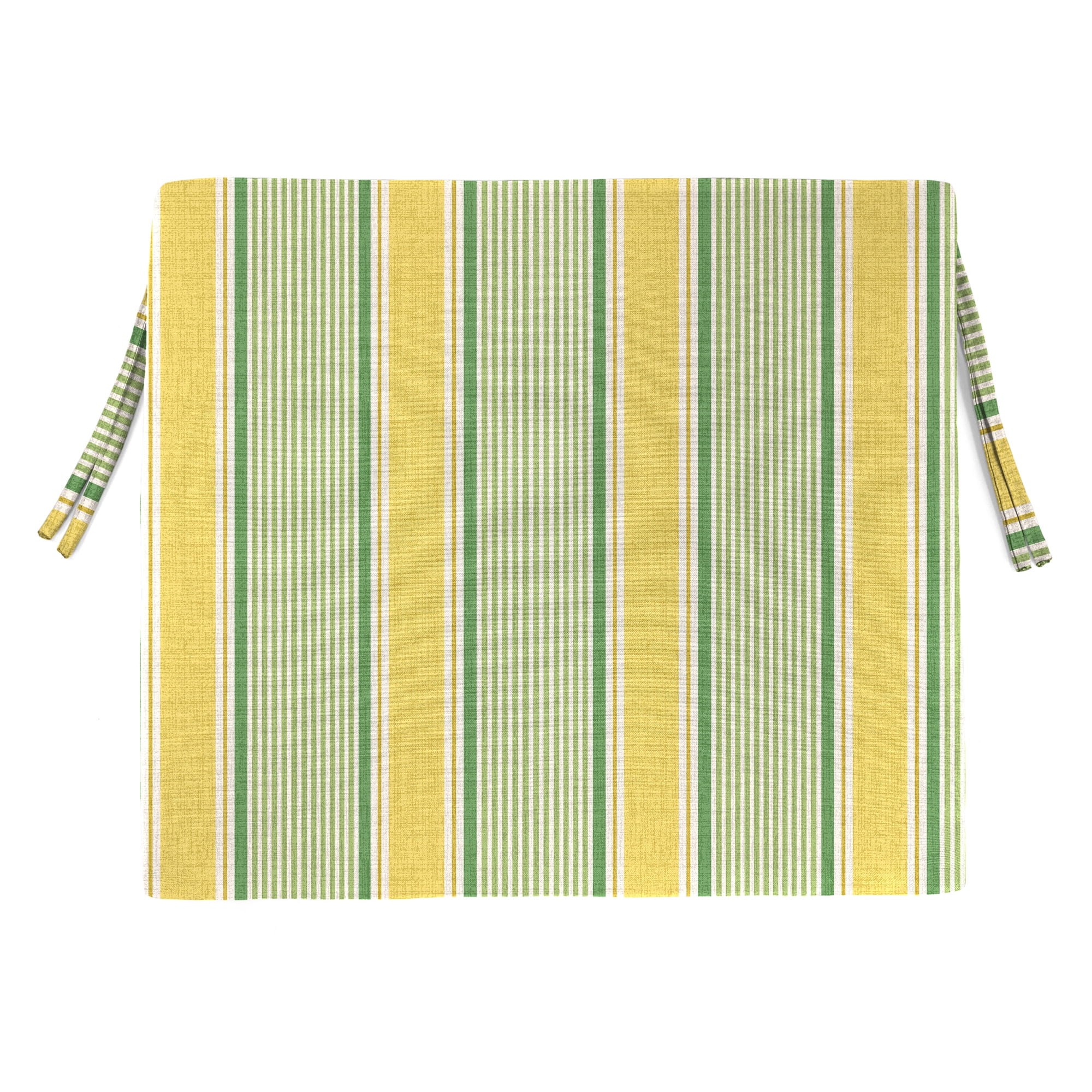 Jordan Manufacturing 17" x 19" Corky Wheat Yellow and Green Stripe Rectangular Outdoor Chair Pad Seat Cushion with Ties (2 Pack)