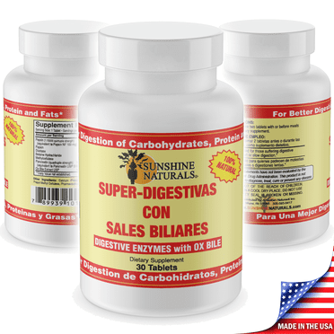 Sunshine Naturals, Super Digestives with Ox Bile, Sales Biliares, Dietary Supplement, Digestive Enzymes, 30 Tablets