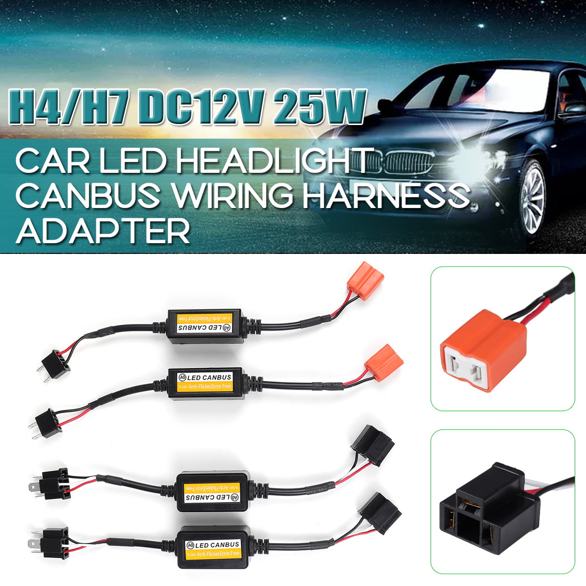 2pcs H7 Headlight Kit Canbus LED Decoder DRL Anti-Flicker Load Resistor
