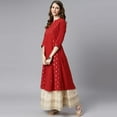 thumbnail image 4 of Janasya Indian Chinese Neck 3/4 Sleeve Ethnic Motifs Maroon Poly Crepe Kurta For Women, 4 of 7