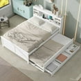 thumbnail image 3 of Newest Full Size Platform Bed with Storage Headboard, USB, Twin Size Trundle and 3 Drawers, White, 3 of 11