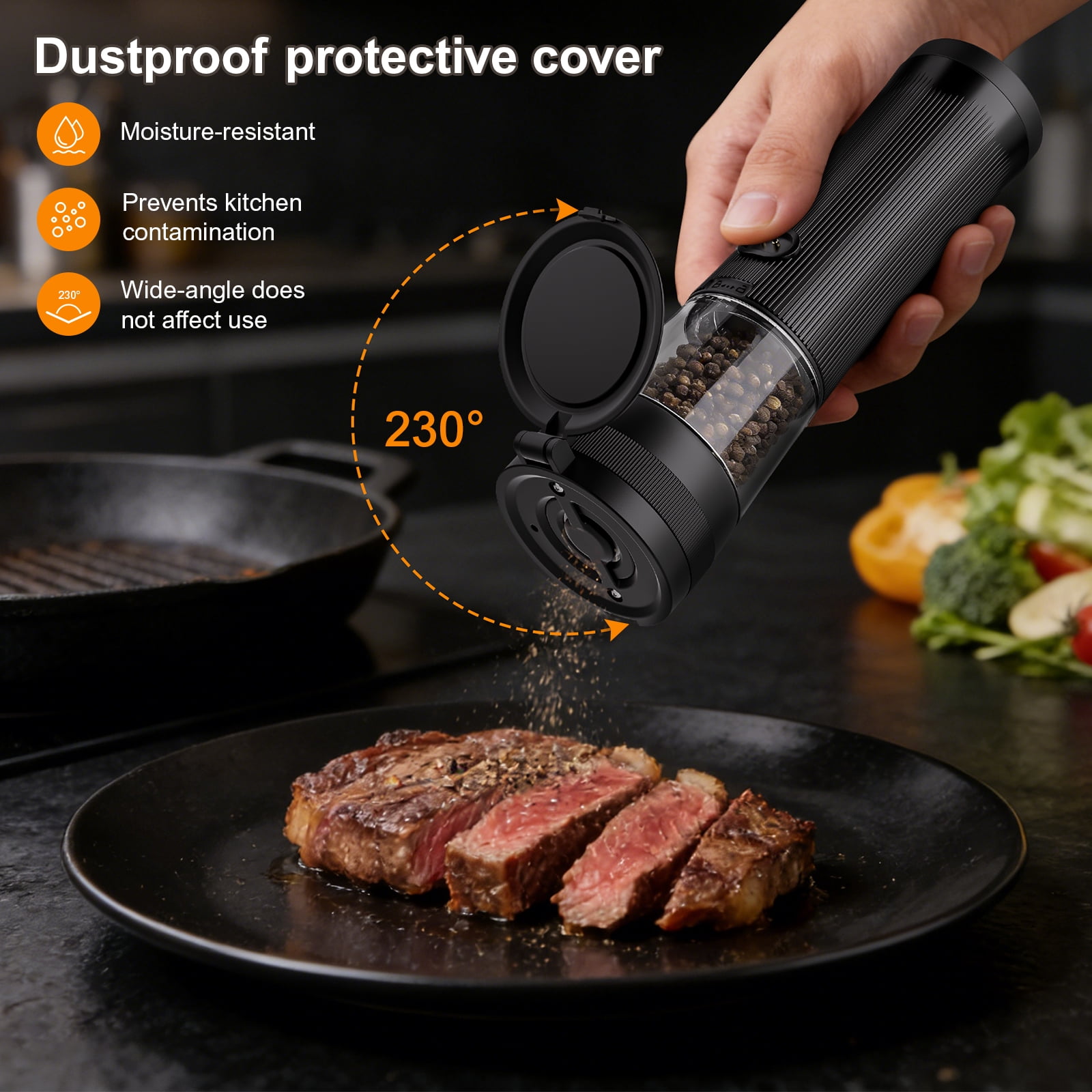 BSgifts Electric Salt and Pepper Grinder Set – Rechargeable Mills with 2-Speed, 5 External Coarseness Settings, LED Display, USB-C Charging Base for Kitchen, Dining & Camping
