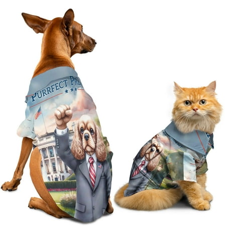 Purrfect President Cocker Spaniel Raise Fist Fight Survived Election 2024 Hawaiian Summer Shirt for Small Medium Large Dog Cat Cockers Dog Lover Gifts - 00013