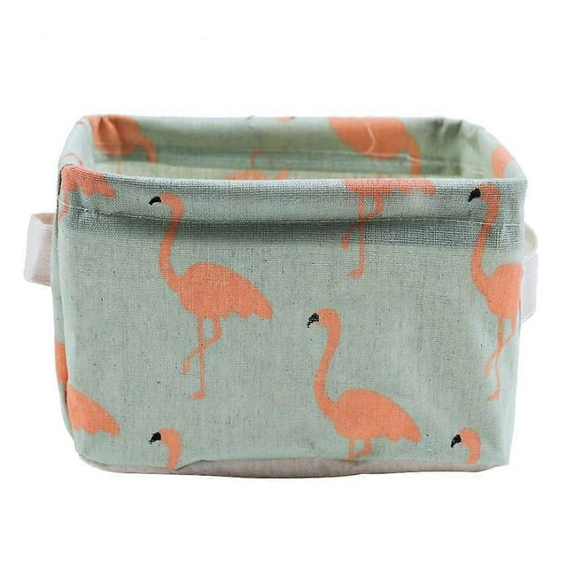 Light Green Cotton Linen Storage Basket for Desktop Debris Sturdy Foldable with Handles 12.5 x 8.5 x 9 inches