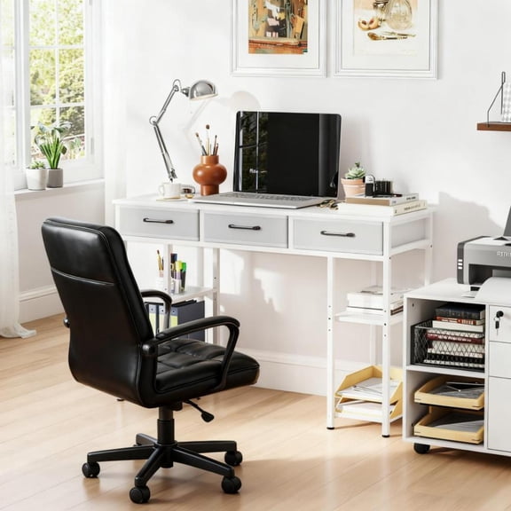 Small Computer Writing Desk with Fabric Drawers - For Home & Office Use