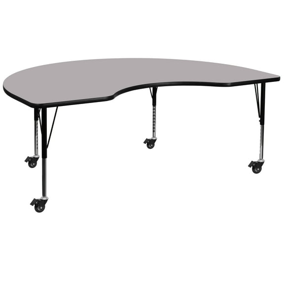 Flash Furniture Wren Mobile 48''W x 96''L Kidney Grey Thermal Laminate Activity Table - Height Adjustable Short Legs