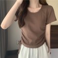 thumbnail image 6 of Annhoo T-Shirts for Women Trendy Drawstring Solid Color Pleated Crewneck Short Sleeve Tops Going Out Clothes, 6 of 7