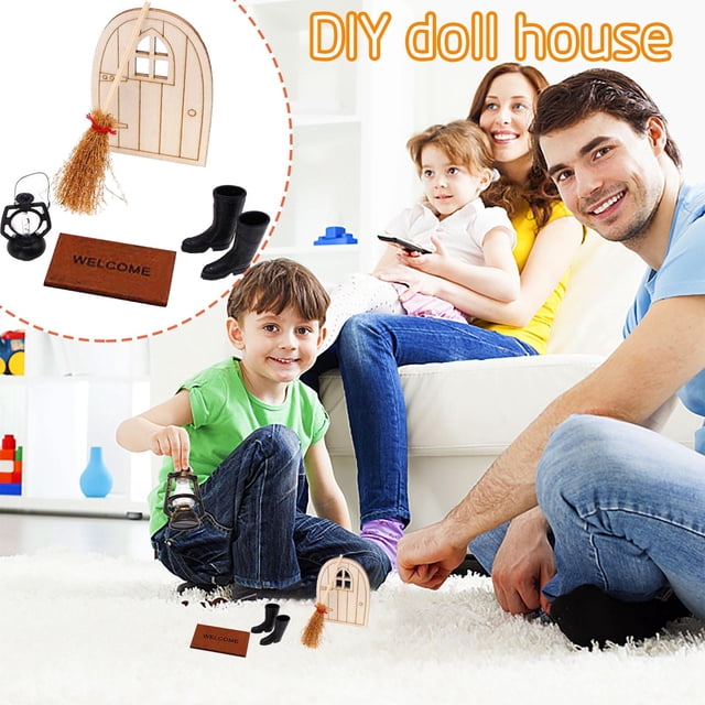 Juego de decoración navideña para casa de muñecas con escenas en miniatura, 6 adornos para casa, juego de adornos navideños, diseño plegable de 2 niveles, base de madera, portátil para
