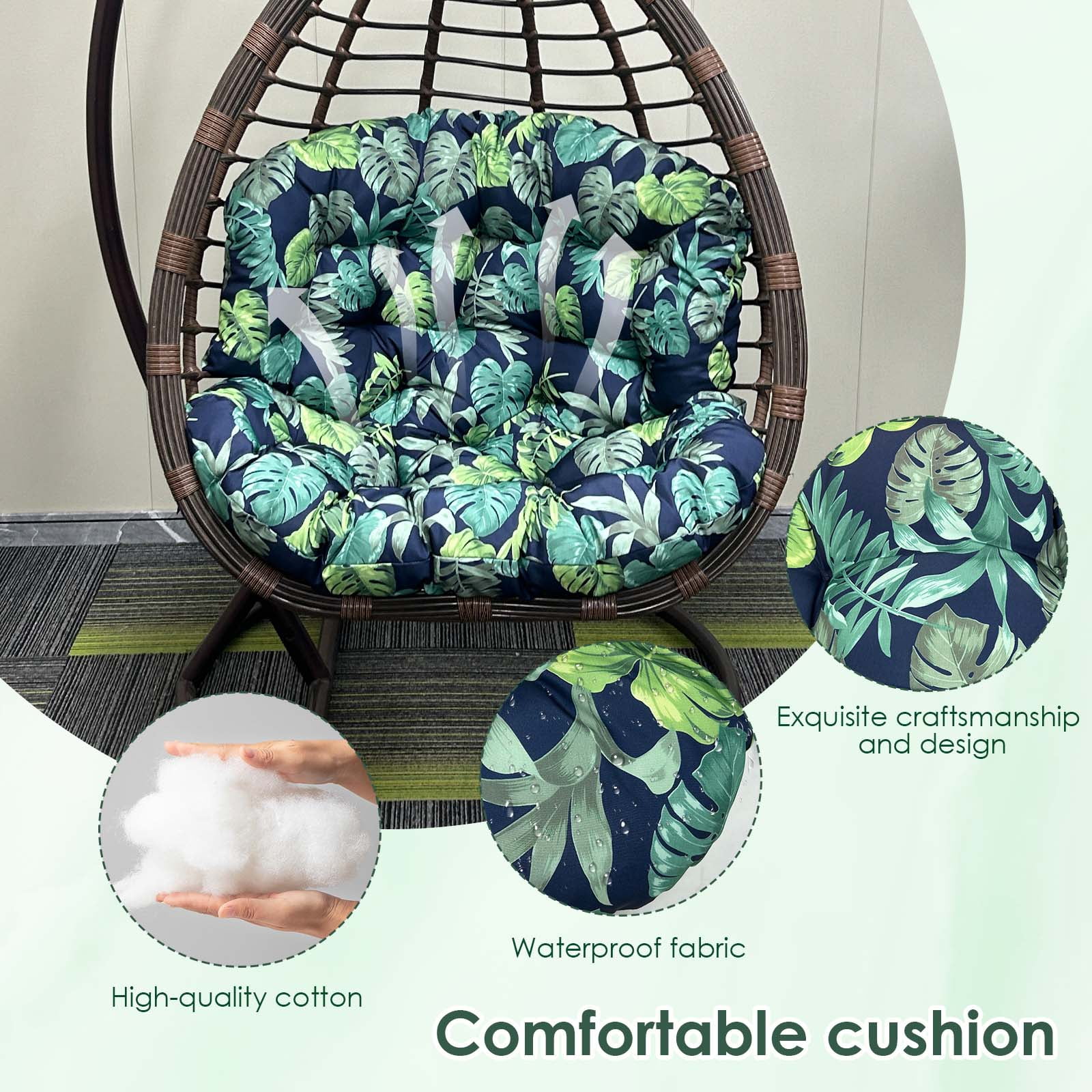 Eurhowing 4" Thick Egg Chair Cushion Replacement, Waterproof & Non-Slip Outdoor Patio Swing Chair Cushions, High-Density Soft Hanging Basket Seat Cushion, Green Leaf