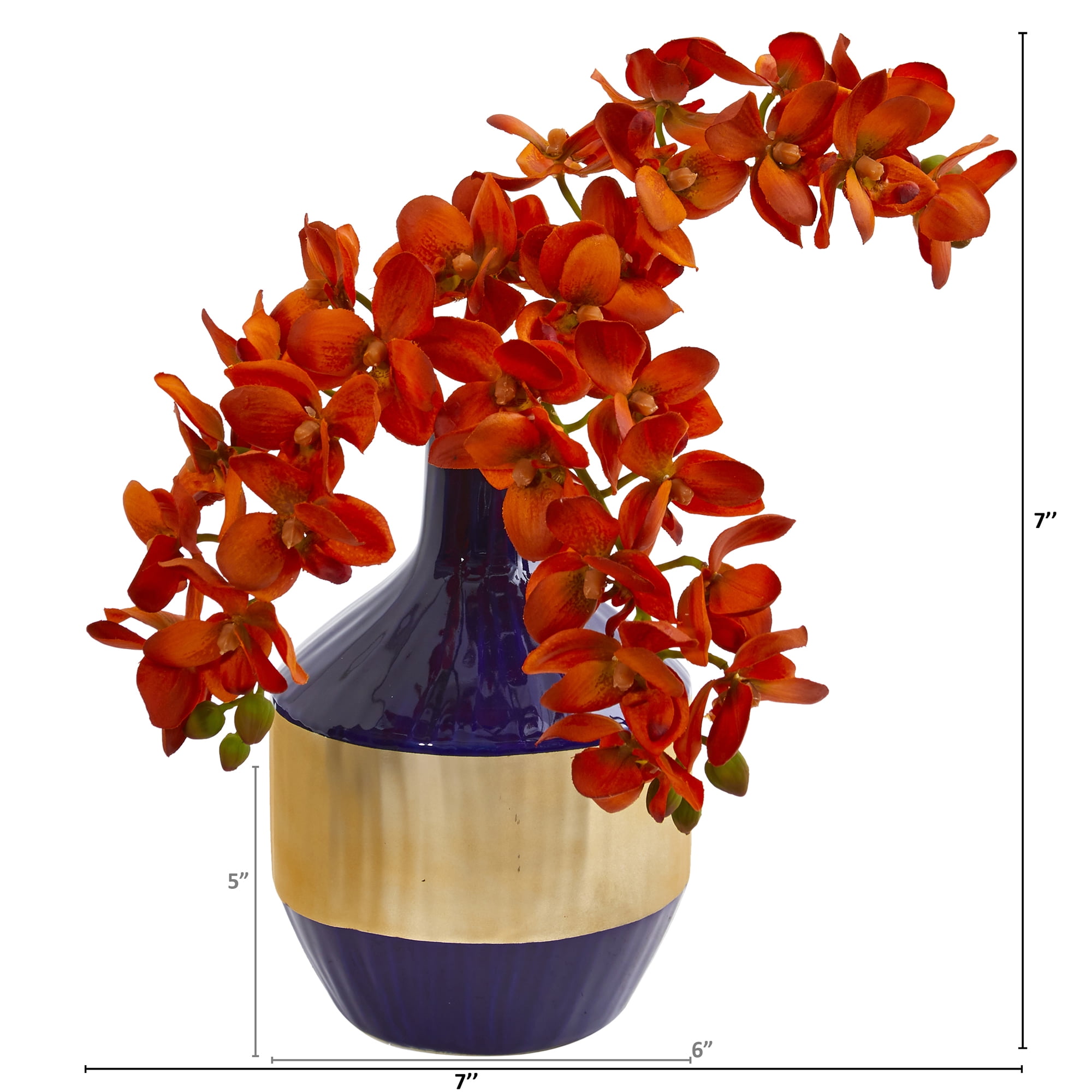 Nearly Natural Phalaenopsis Orchid Artificial Arrangement in Blue and Gold Designer Vase