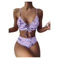 thumbnail image 2 of BONIXOOM Swimsuit Coverup For Women Underwire Elastic Printed Two-Piece Sets High Cut Summer Swimwears on Clearance Purple Size 4, 2 of 8