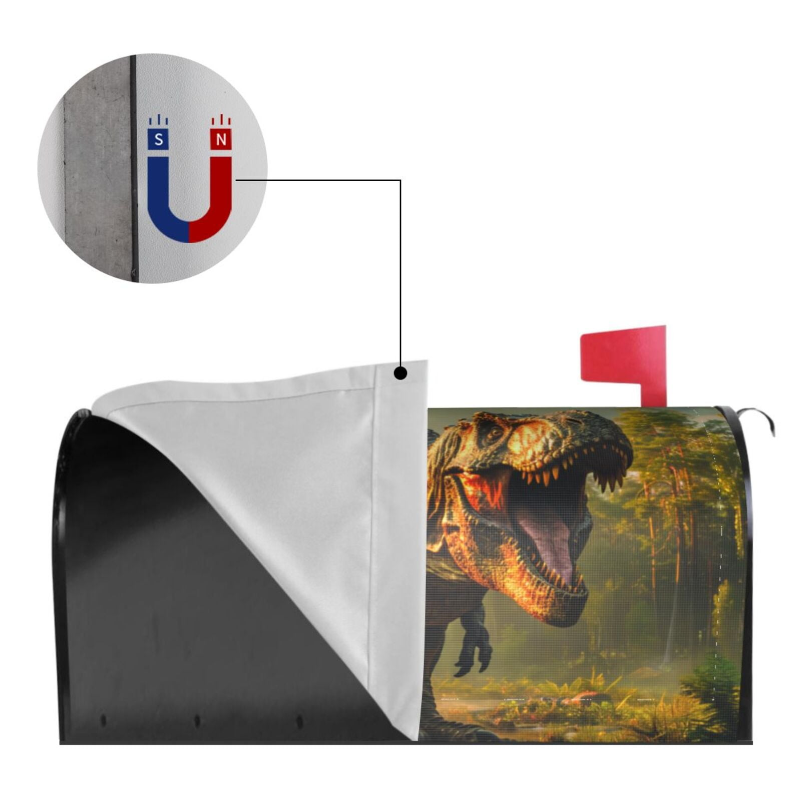 Picia Realistic Style Forest Dinosaur Magnetic Mailbox Cover Standard Size-21x18 in