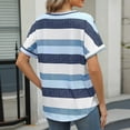 thumbnail image 5 of FRSASU Womens Oversized Striped V Neck T-Shirt Short Sleeve Loose Fit Comfy Summer Tops Casual Tee Tops with Pocket Blue, 5 of 8
