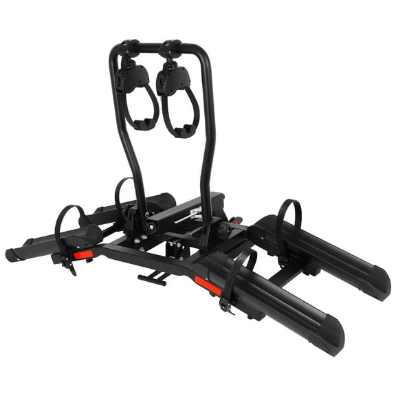 GYZJ E-Bike Rack with Ramp,Foldable Hitch Mount 2 Bikes Rack for Car Truck SUV RV,Up to 5-inch Fat Tire Electric Bike Carrier Rack 1.25"-2" Hitch Receiver(Black)