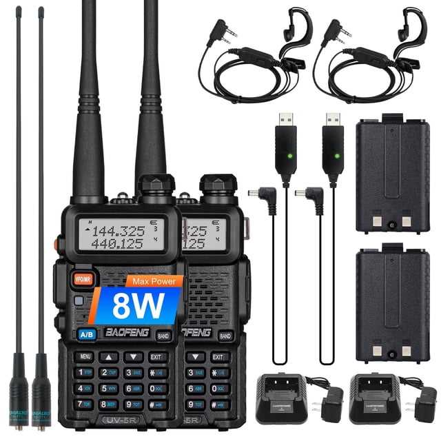 Ham Radio BAOFENG UV-5R portátil de largo alcance de 8 W, paquete de 2 unidades