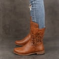 thumbnail image 6 of J-596 Brown Women Casual Chunky Heel Mid Calf Boots Round Toe Lace Up Fall Winter Comfort Style Walking Shoes, 6 of 8