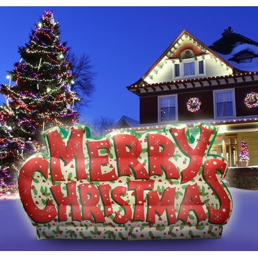 Merry Christmas Inflatable Lawn Sign, Outdoor/Indoor, Light Up. 9 Foot Wide, 5 Feet High (19101)