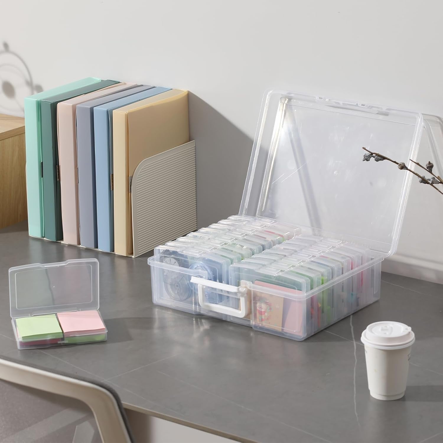 Portable Photo Organizers & Storage Containers, Transparent 4" x 6" Picture Organizers with Handle, 16 Inner Photo Cases, Photo Storage Box