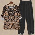 thumbnail image 2 of Baikeli 2 Piece Linen Set for Women Floral Print Half Sleeve Tops and Capri Pants Casual Matching Set Plus Size Summer Outfits Oferta de hoy Liquidación Khaki M, 2 of 7
