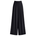 thumbnail image 6 of Karymi Jeans for Women Solid High Waist Pleated Wide Leg Pants, Elastic Back Waist Casual Suit Trousers, Loose Flowy Yoga Palazzo Pants, 6 of 9