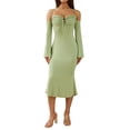 thumbnail image 2 of Vestido Largo Con Tirantes Vestido halter para mujer con manga y hombros descubiertos Traje clubwear (Verde M) Cgtredaw Para estrenar, 2 of 9